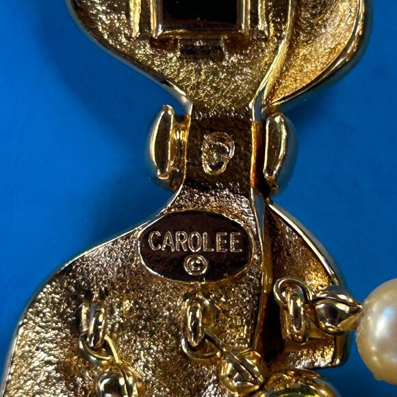 Vintage 80s Carol Lee Multistrand Faux Pearl and Gold Bead Necklace Bow Clasp - Picture 3 of 10